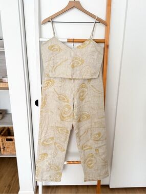 Paloma Wool Palma 2 Piece Linen Crop Top Wide Leg Pants Set Ecru Yellow